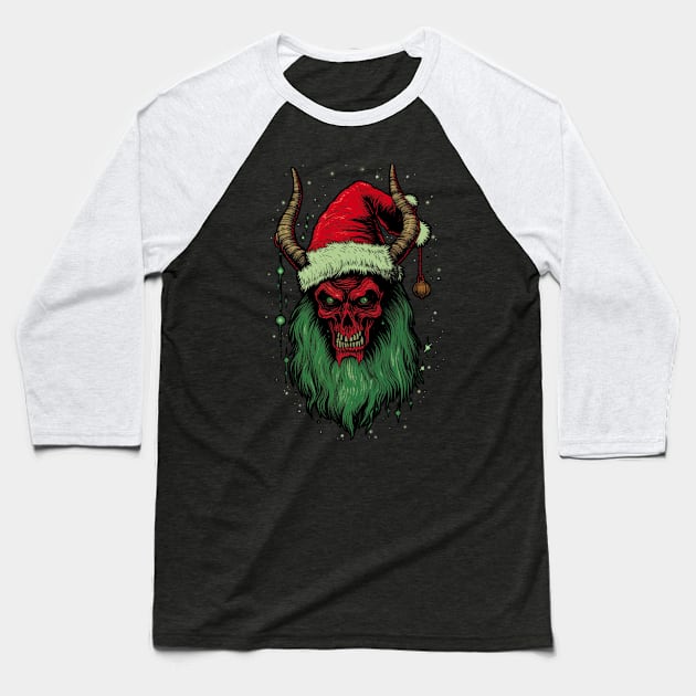 Vintage Krampus Christmas Holiday Horror Graphic Baseball T-Shirt by AtomicMadhouse